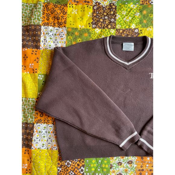 Taylor Swift Tortured Poets Department (TTPD) V-Neck Brown Cropped Sweater sz L - Picture 2 of 8